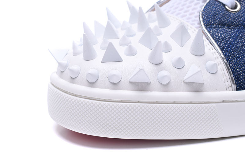 High Top Blue White Spike Toe Lace Up Casual Style Men Sneaker