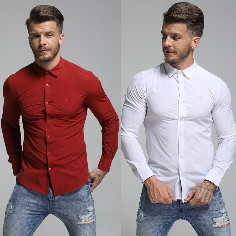 Italian Style Solid color Men Slim Fit Long Sleeves Shirt