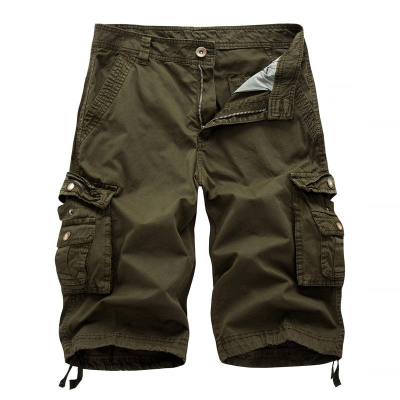 Solid Colour Army Cargo Tactical Multi Pockets Men Shorts