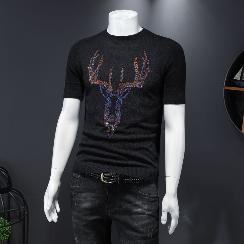 Deer Head Rhinestone Short-Sleeved T-Shirt