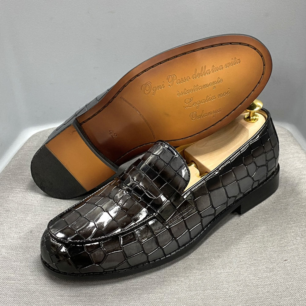 Classic Alligator Print Genuine Leather Slip-On Loafers