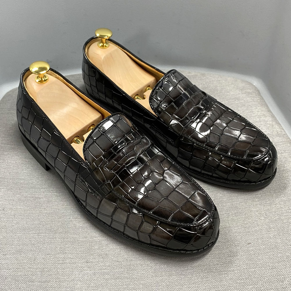 Classic Alligator Print Genuine Leather Slip-On Loafers