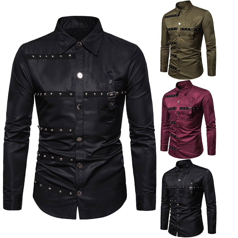 Chest Rivet Rows Men Goth Style Shirt