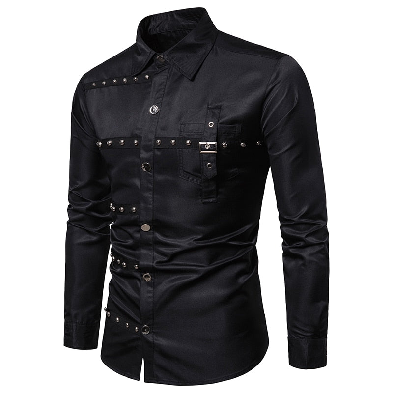 Chest Rivet Rows Men Goth Style Shirt