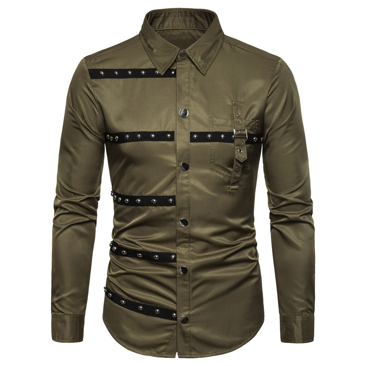 Chest Rivet Rows Men Goth Style Shirt