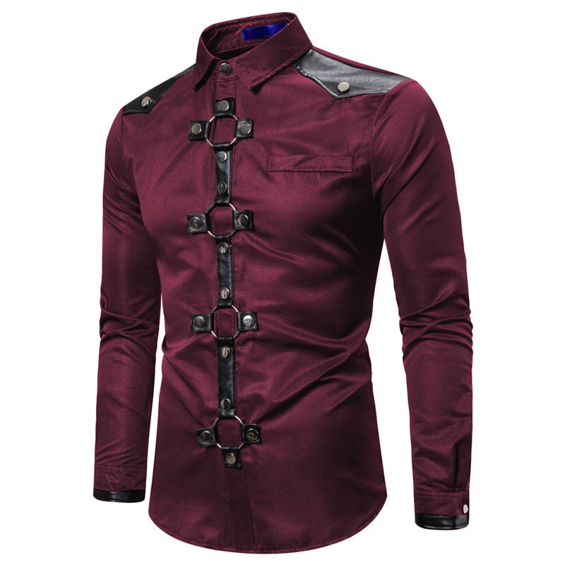 Gothic Rock Buckle Button Long Sleeve Slim Fit Men Shirt