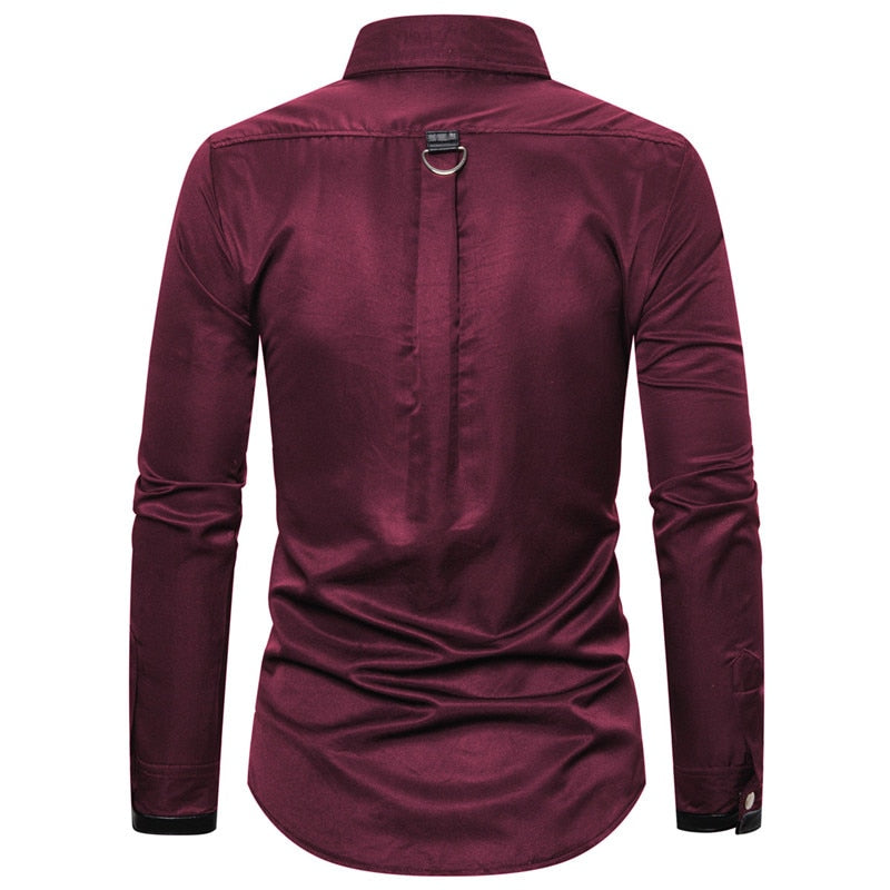 Gothic Rock Buckle Button Long Sleeve Slim Fit Men Shirt