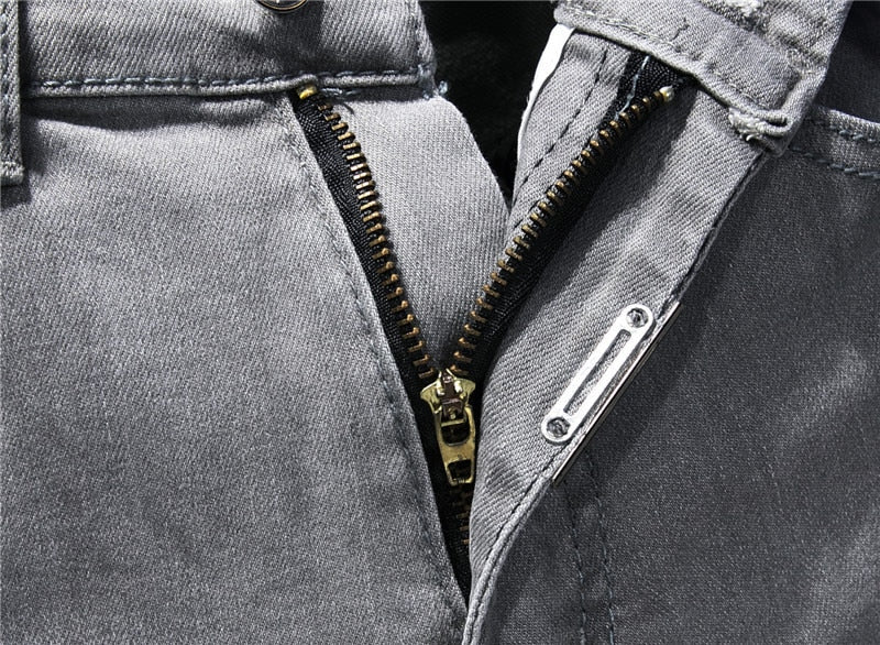 Patchwork Hot-Drilled Rhinestone Grey Jeans