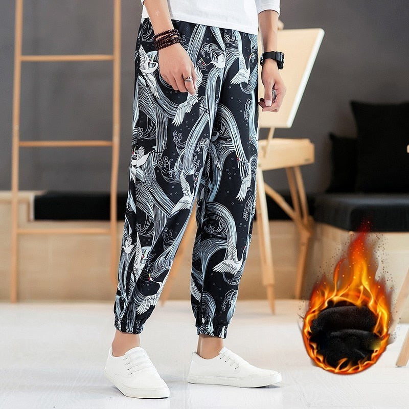 Thick Warm Chinese Style Men Jogger Pants