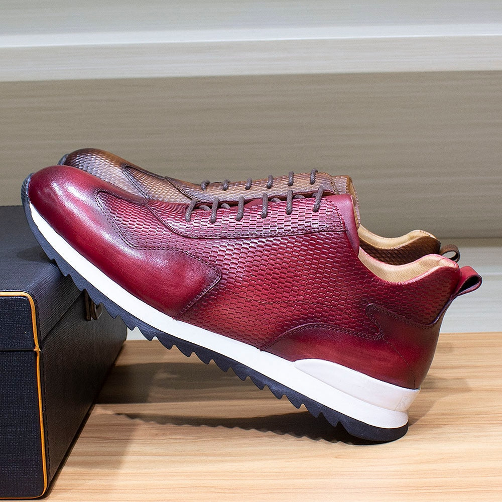 Genuine Leather Lace-Up Casual Sneakers