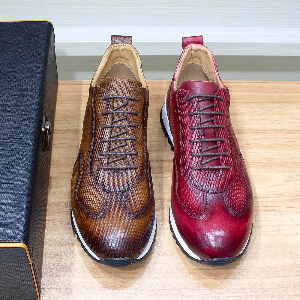 Genuine Leather Lace-Up Casual Sneakers