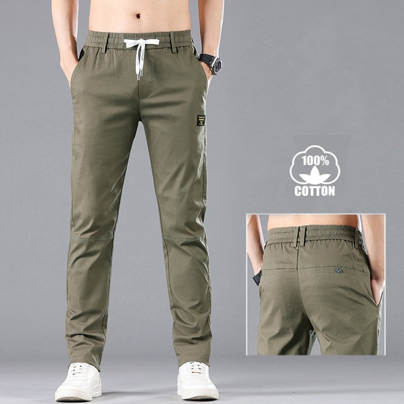 Solid Cotton Regular Fit Straight Pants
