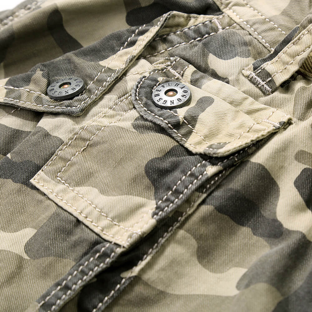 Pockets Decorated Camouflage Printing Cotton Shorts