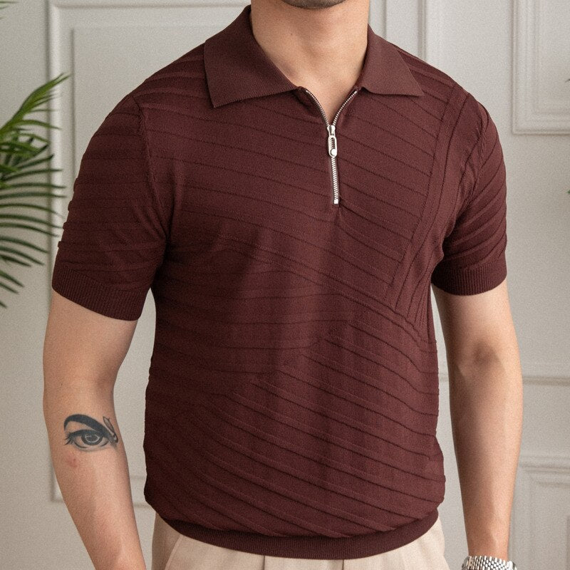 Casual Knitted Zipper Men Polo Shirt