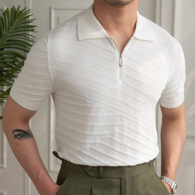 Casual Knitted Zipper Men Polo Shirt