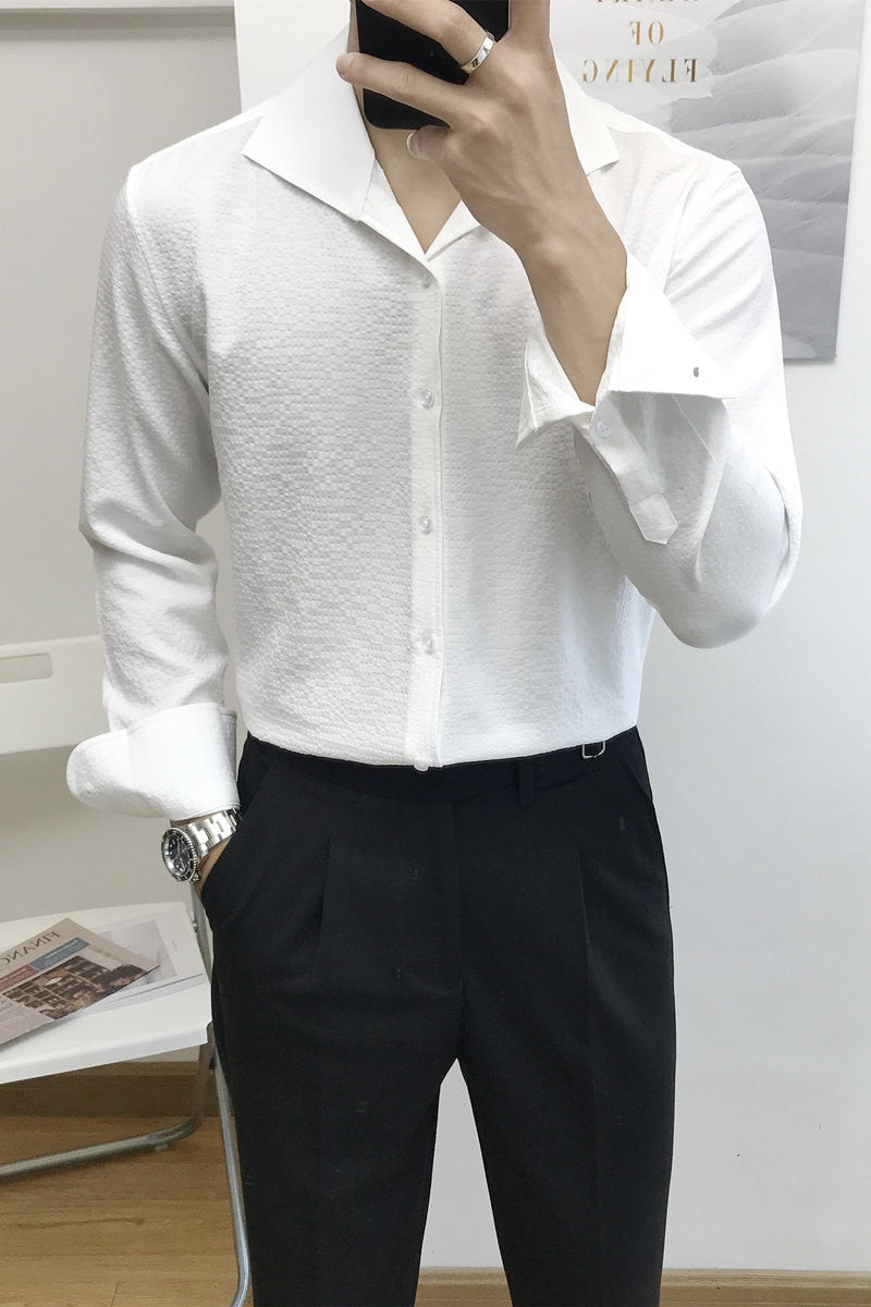 Solid White Geometric Embossed Style Shirt