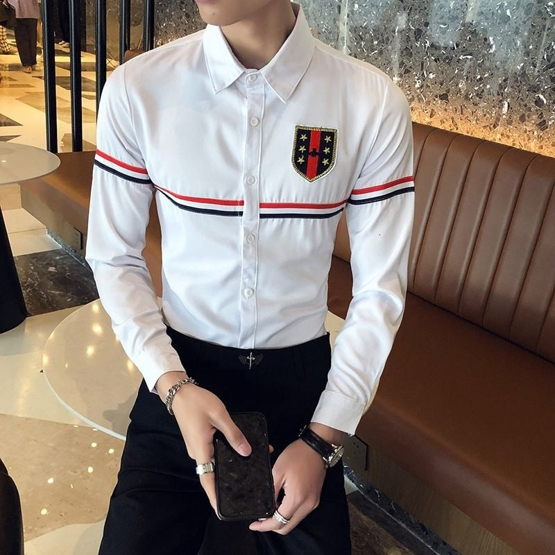 British Style Red White Blue Striped Shirt