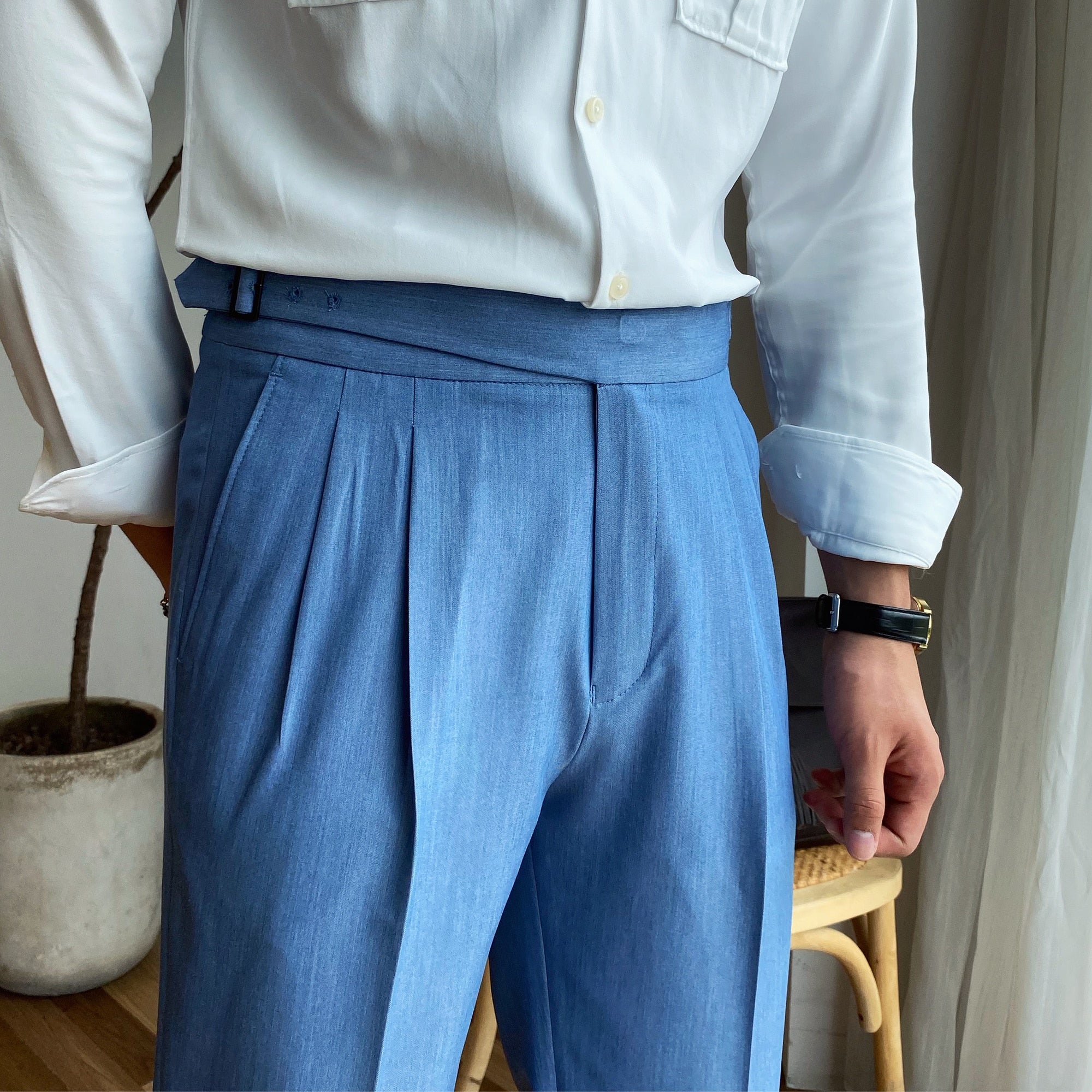 Solid Double Pleated Front Style Trousers