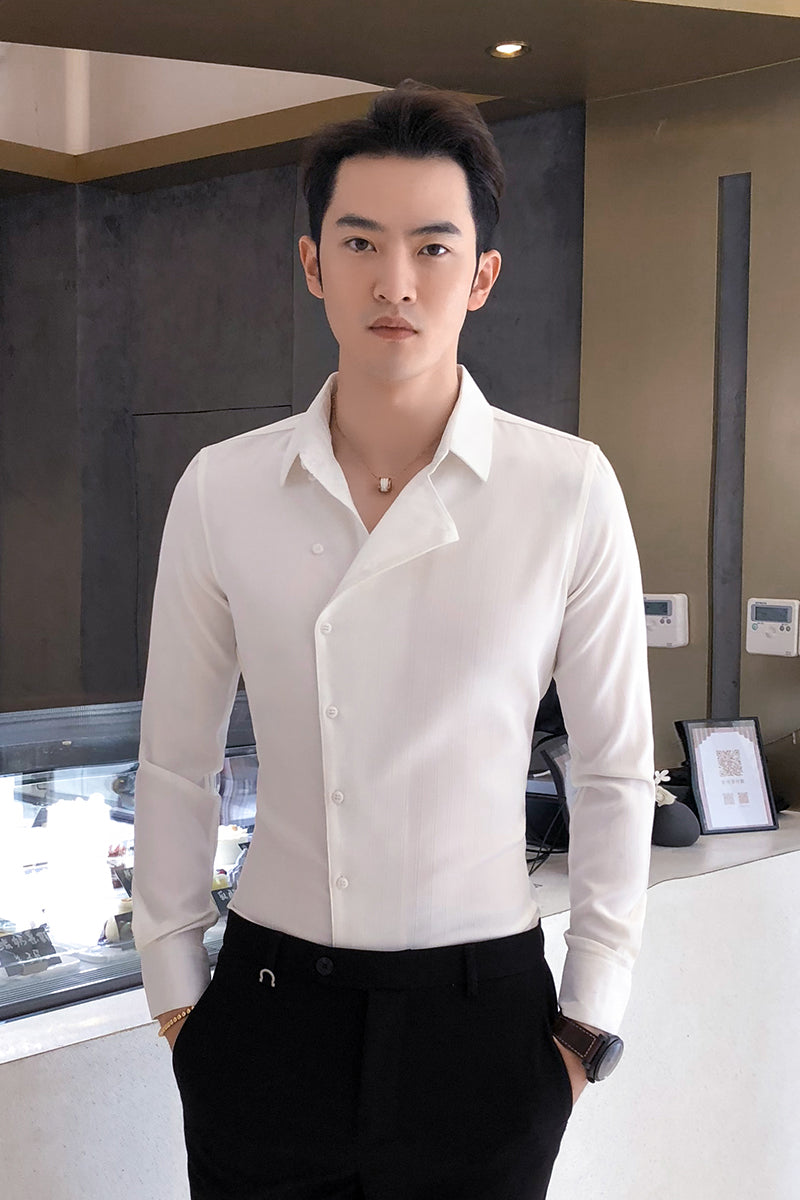 British Style Shirt Fashion Men Long Sleeve Striped Tuxedo