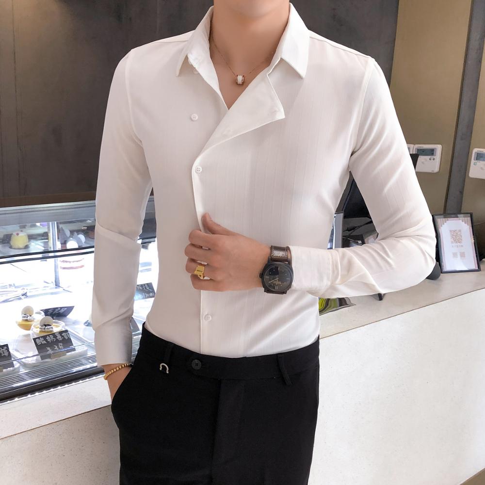 British Style Shirt Fashion Men Long Sleeve Striped Tuxedo