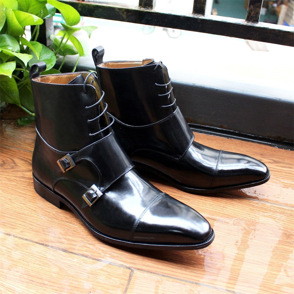 British Style Buckle Strap Genuine Leather Boots
