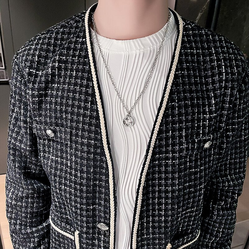 Stitching Tweed Zipper Jacket