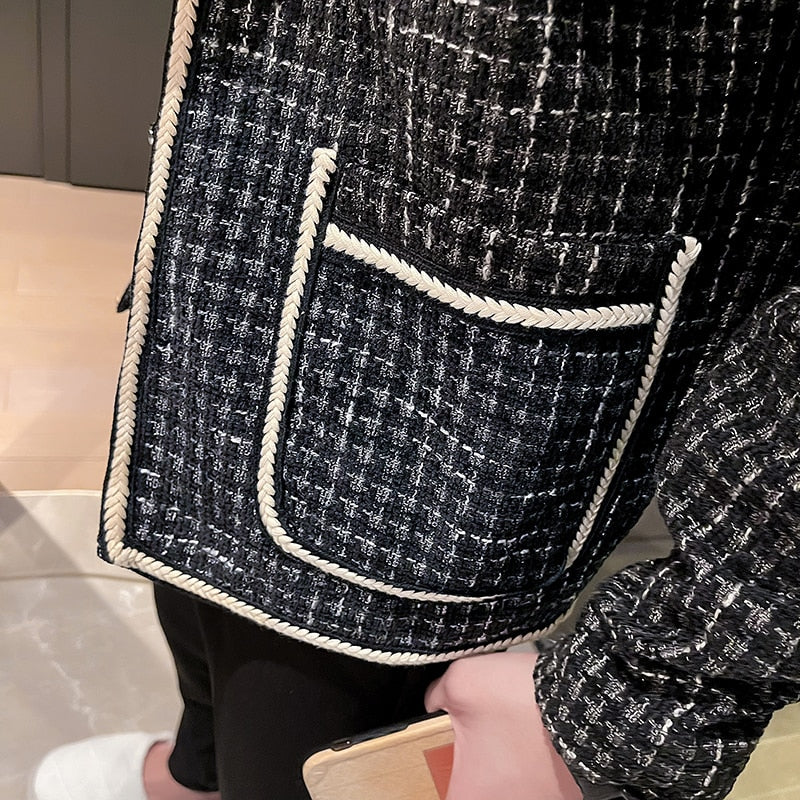 Stitching Tweed Zipper Jacket