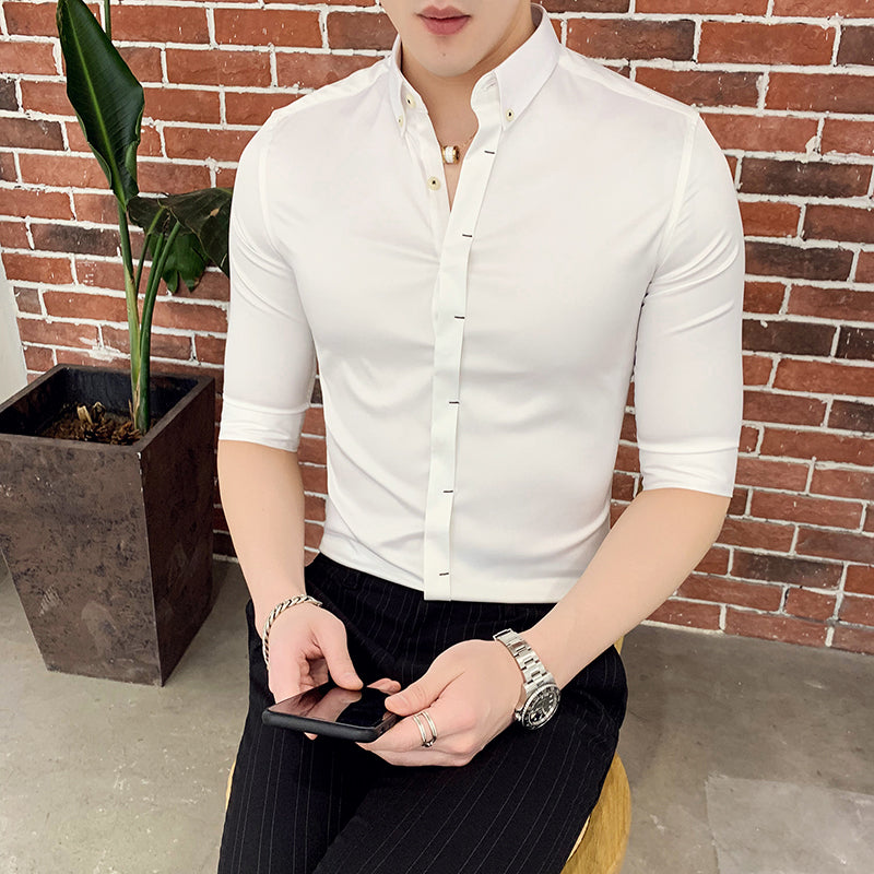Pastel Colors Men Hidden Buttons Slim Fit Shirt