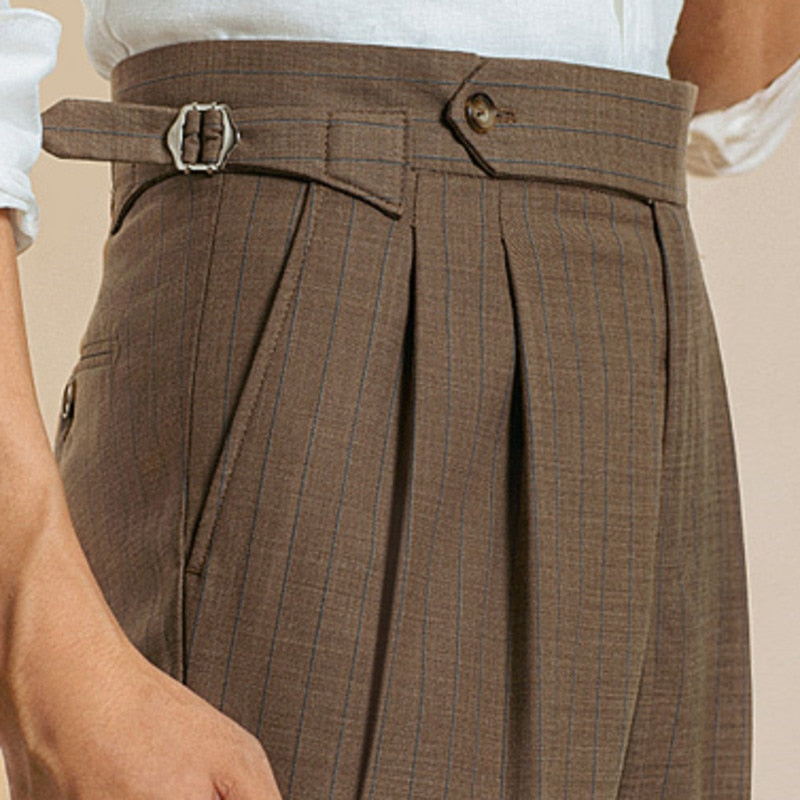 Polyester Striped Flat Front Trousers