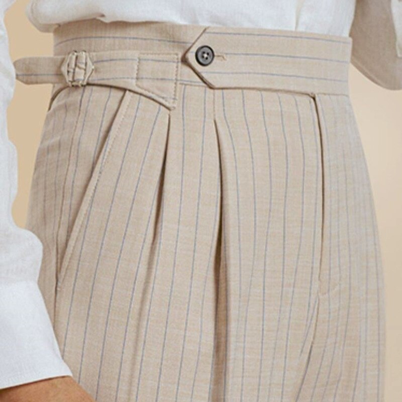 Polyester Striped Flat Front Trousers