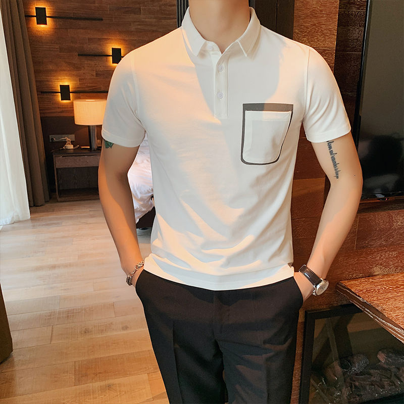 Overlapping Pocket Color Style Polo Shirt