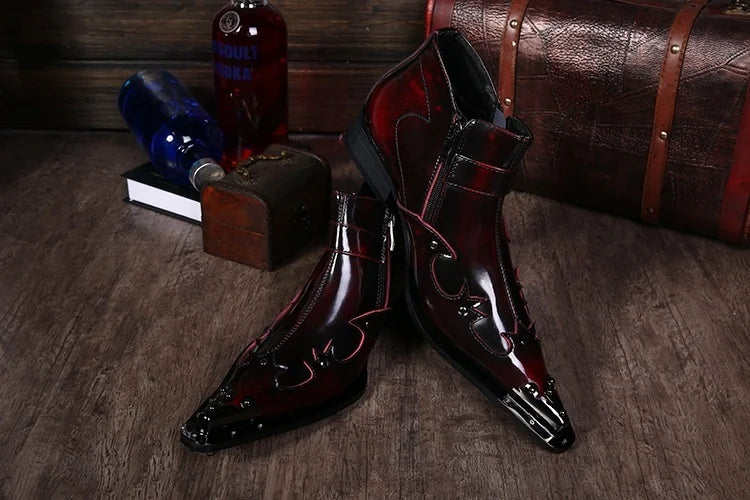 Pointed Toe Leather Ankle Boots
