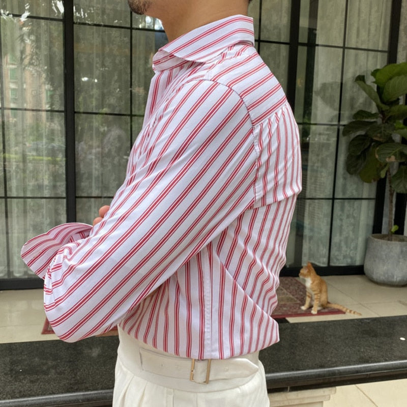 White Based Vertical Stripes Casual Dress Shirt