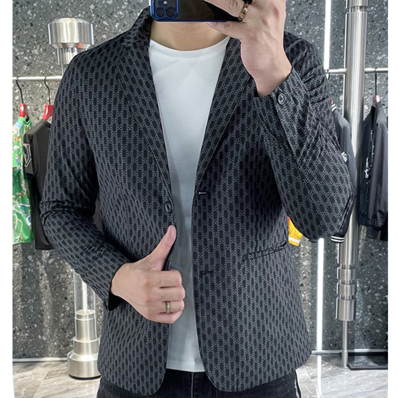 Geometric Printed Polyester Black Blazer