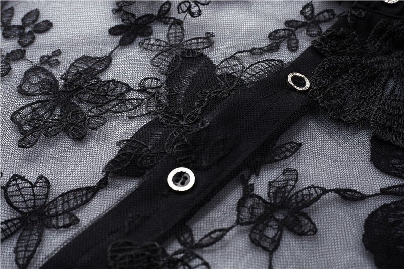 Butterfly Embroidery See-Through Shirts