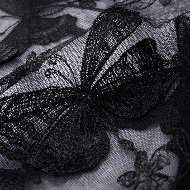 Butterfly Embroidery See-Through Shirts