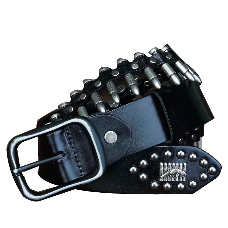 Bullets and Studs Decorated Leather Belt