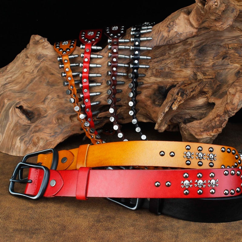 Bullets and Studs Decorated Leather Belt