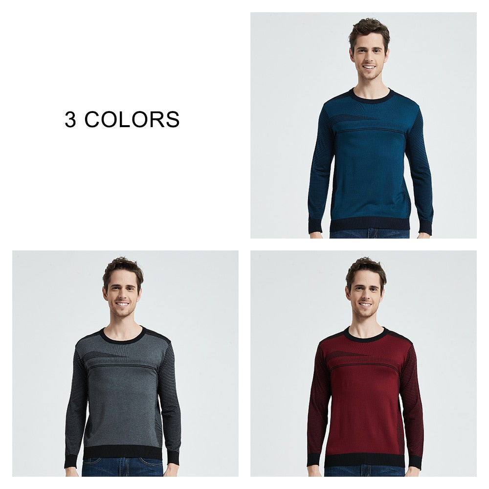 Fine Striped O-Neck Cotton Sweater