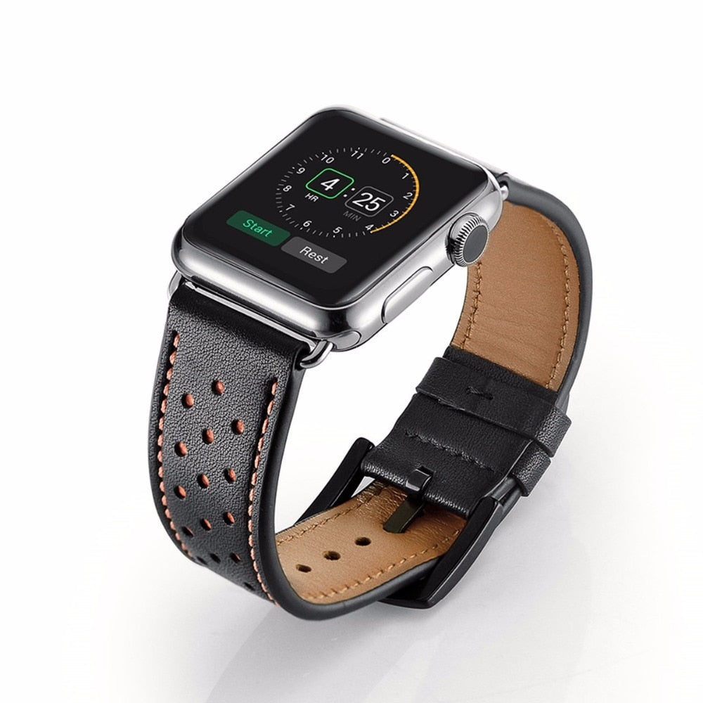 Perforated Casual Style Apple Watch Leather Strap