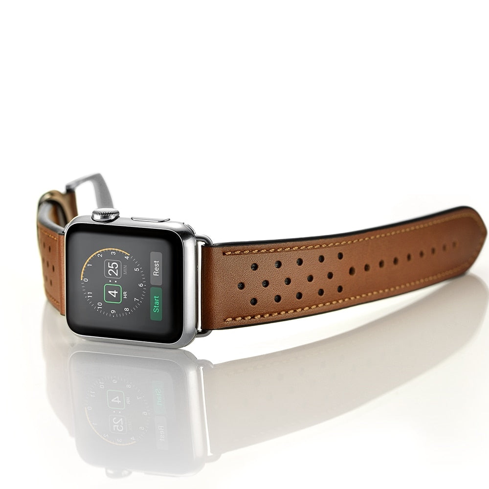 Perforated Casual Style Apple Watch Leather Strap
