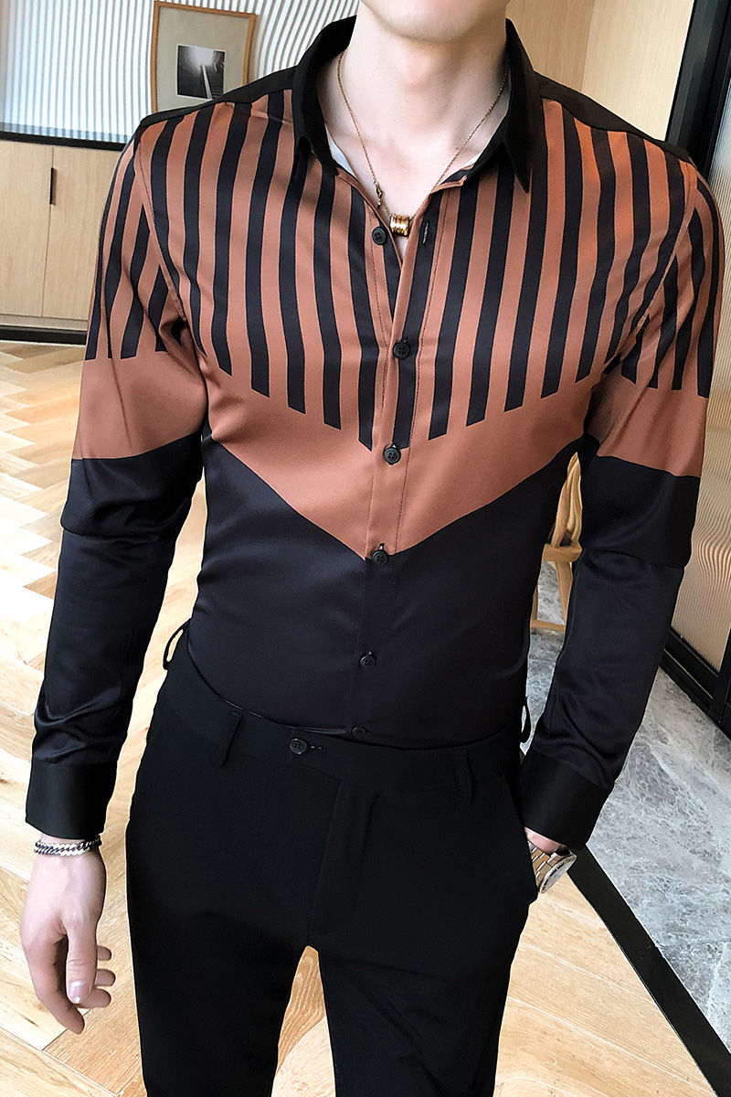 Classy Striped Two Tone Color Long Sleeve Shirt