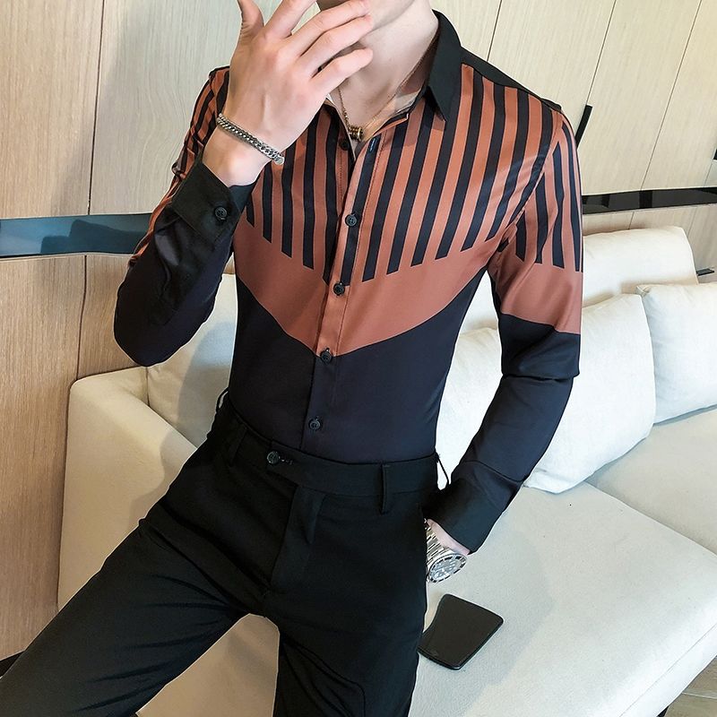 Classy Striped Two Tone Color Long Sleeve Shirt