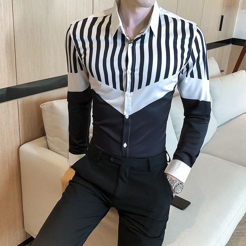 Classy Striped Two Tone Color Long Sleeve Shirt