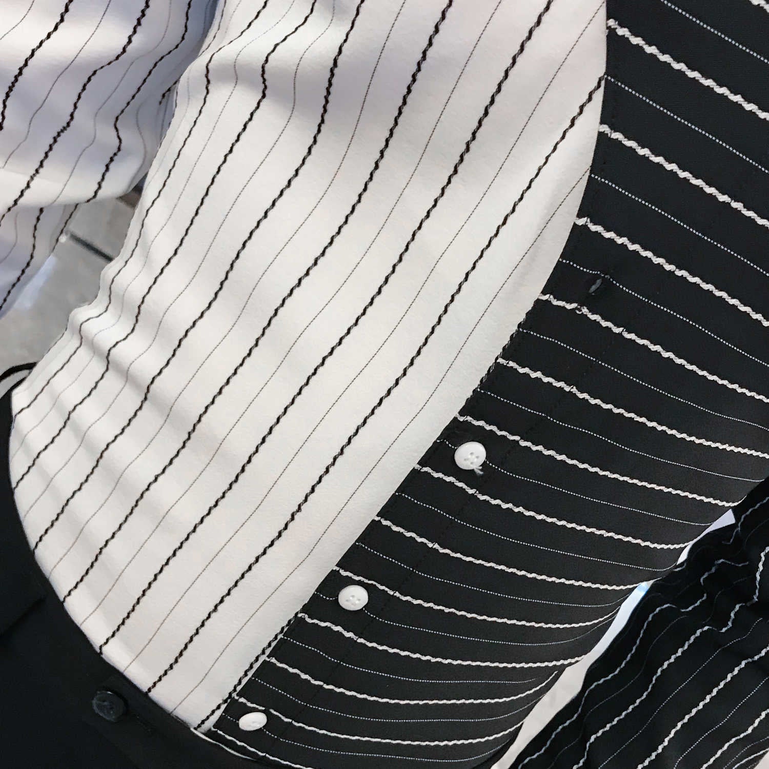 Black White Stripe Tide Button Line Casual Style Men Shirt