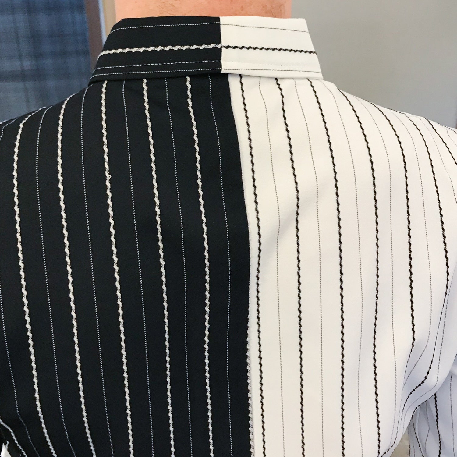 Black White Stripe Tide Button Line Casual Style Men Shirt