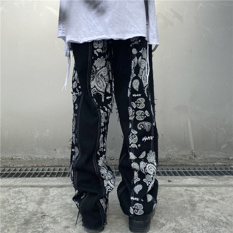 Floral Printed Loose Straight Jeans