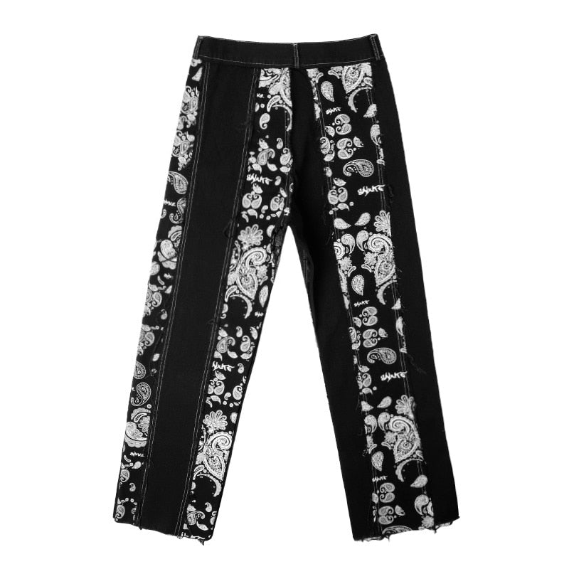 Floral Printed Loose Straight Jeans