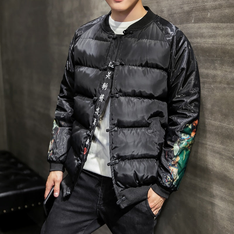 Black Casual Padded Chinese Style Men Jacket