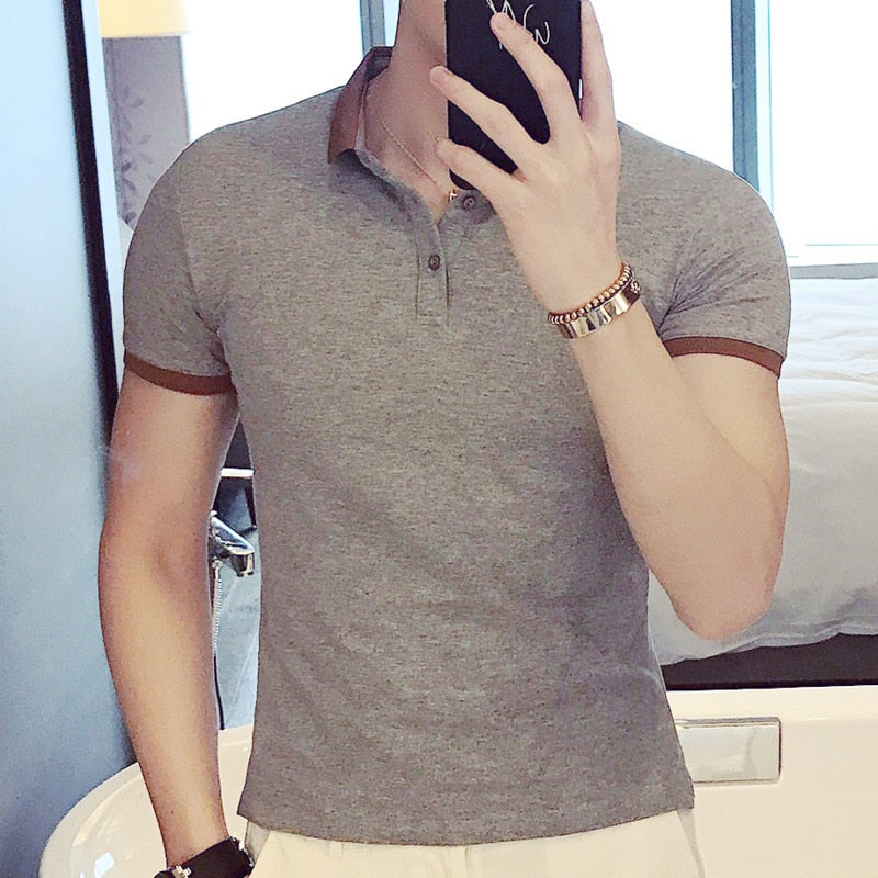 Neutral Color Contrasted Collar Men Polo Shirt